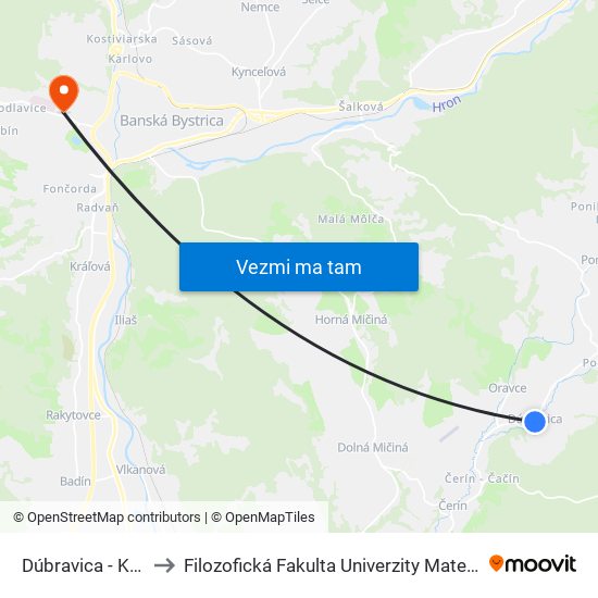 Dúbravica - Kmeť to Filozofická Fakulta Univerzity Mateja Bela map