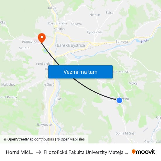 Horná Mičiná to Filozofická Fakulta Univerzity Mateja Bela map