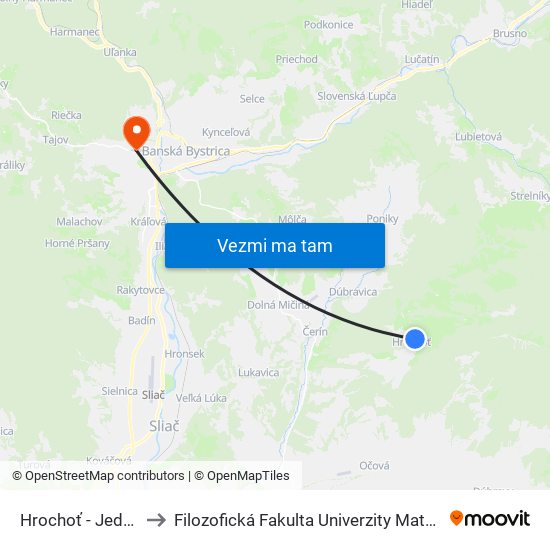 Hrochoť - Jednota to Filozofická Fakulta Univerzity Mateja Bela map