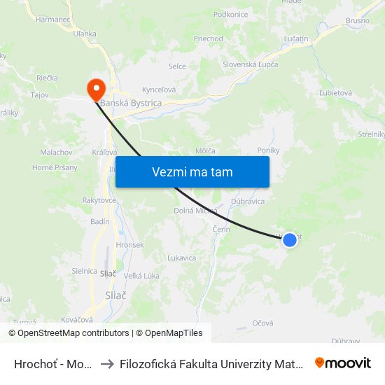 Hrochoť - Močare to Filozofická Fakulta Univerzity Mateja Bela map