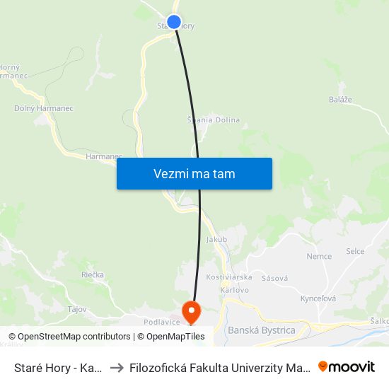 Staré Hory - Kaplnka to Filozofická Fakulta Univerzity Mateja Bela map