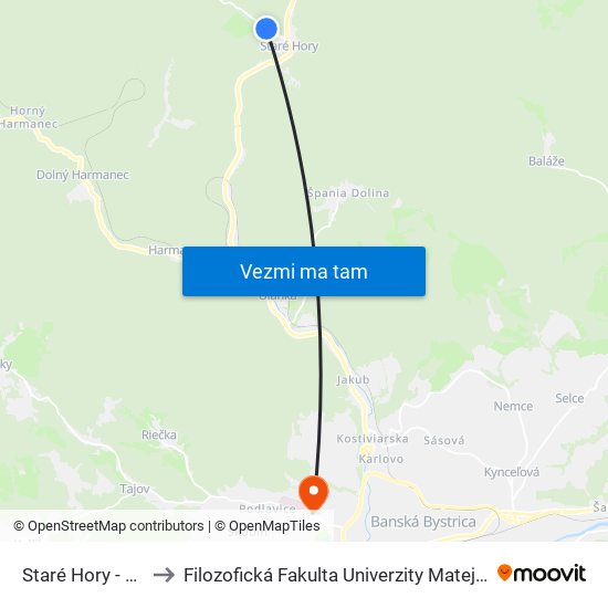 Staré Hory - Žiak to Filozofická Fakulta Univerzity Mateja Bela map