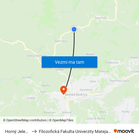 Horný Jelenec to Filozofická Fakulta Univerzity Mateja Bela map