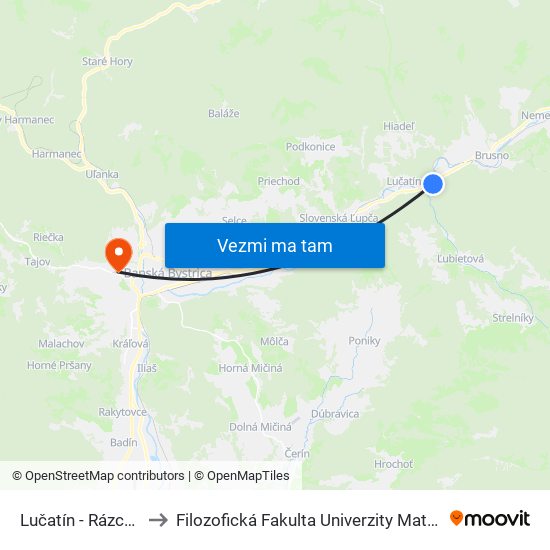 Lučatín - Rázcestie to Filozofická Fakulta Univerzity Mateja Bela map