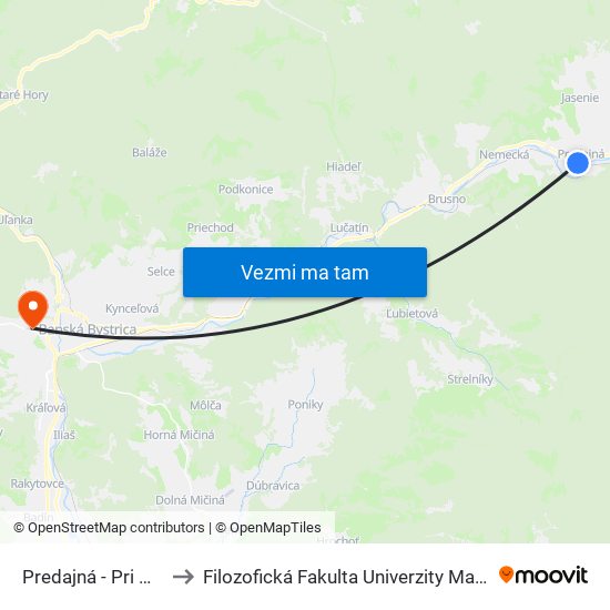 Predajná - Pri Moste to Filozofická Fakulta Univerzity Mateja Bela map