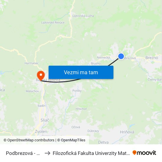 Podbrezová - Lopej to Filozofická Fakulta Univerzity Mateja Bela map