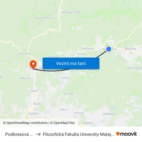 Podbrezová - As to Filozofická Fakulta Univerzity Mateja Bela map