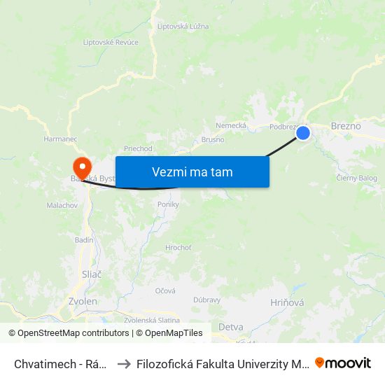 Chvatimech - Rázcestie to Filozofická Fakulta Univerzity Mateja Bela map