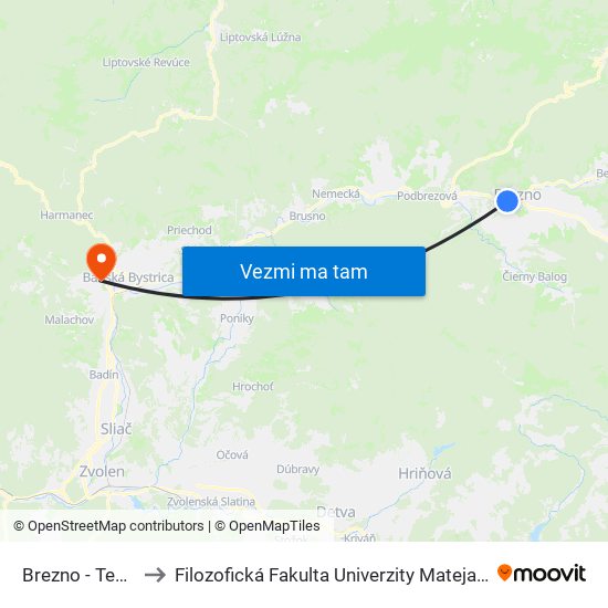 Brezno - Tesco to Filozofická Fakulta Univerzity Mateja Bela map