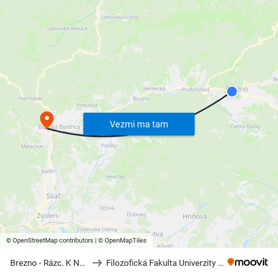 Brezno - Rázc. K Nemocnici to Filozofická Fakulta Univerzity Mateja Bela map