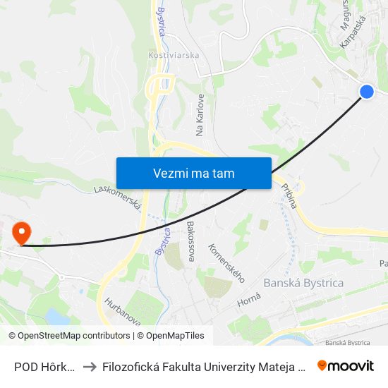 POD Hôrkou to Filozofická Fakulta Univerzity Mateja Bela map