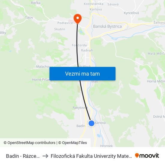 Badín - Rázcestie to Filozofická Fakulta Univerzity Mateja Bela map