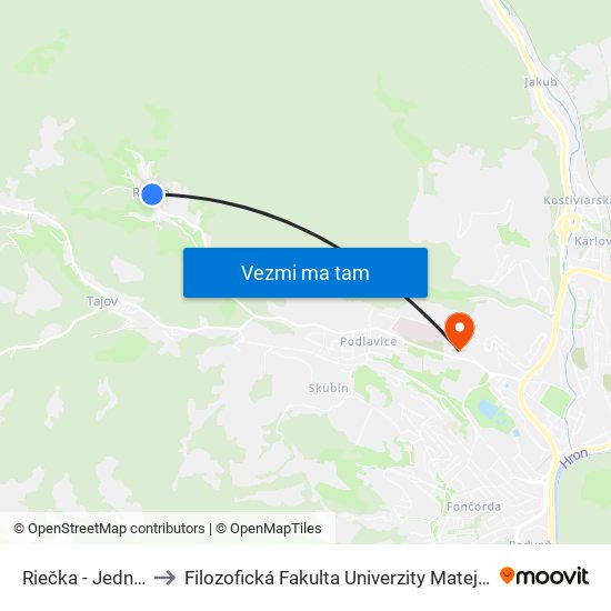 Riečka - Jednota to Filozofická Fakulta Univerzity Mateja Bela map