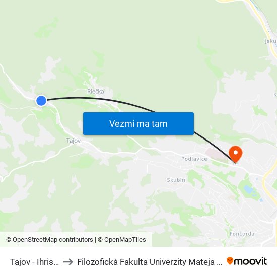 Tajov - Ihrisko to Filozofická Fakulta Univerzity Mateja Bela map