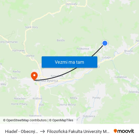 Hiadeľ - Obecný Úrad to Filozofická Fakulta Univerzity Mateja Bela map