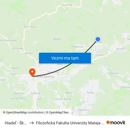 Hiadeľ - Škola to Filozofická Fakulta Univerzity Mateja Bela map