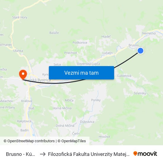 Brusno - Kúpele to Filozofická Fakulta Univerzity Mateja Bela map