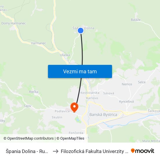 Špania Dolina - Rudné Bane to Filozofická Fakulta Univerzity Mateja Bela map