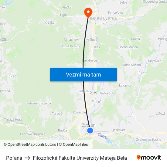 Poľana to Filozofická Fakulta Univerzity Mateja Bela map