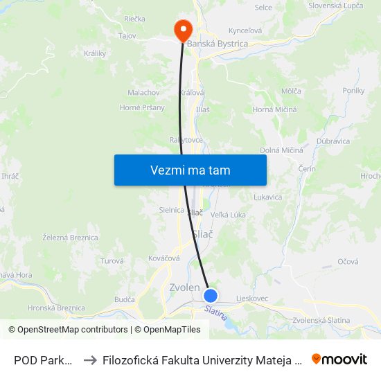 POD Parkom to Filozofická Fakulta Univerzity Mateja Bela map