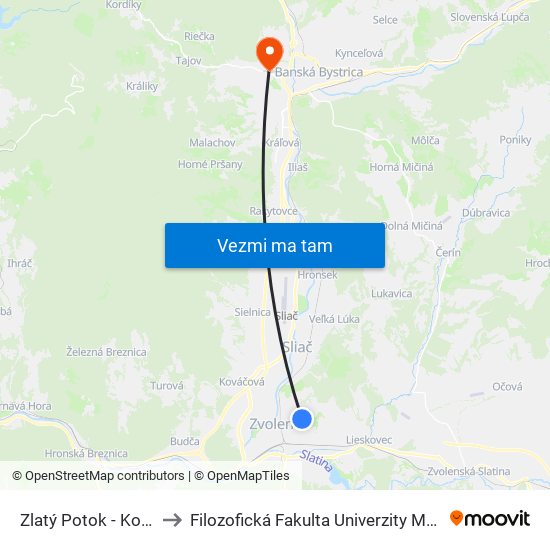 Zlatý Potok - Konečná to Filozofická Fakulta Univerzity Mateja Bela map