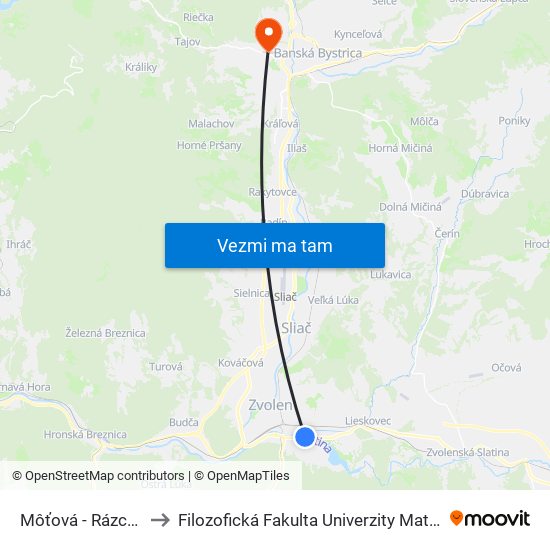 Môťová - Rázcestie to Filozofická Fakulta Univerzity Mateja Bela map