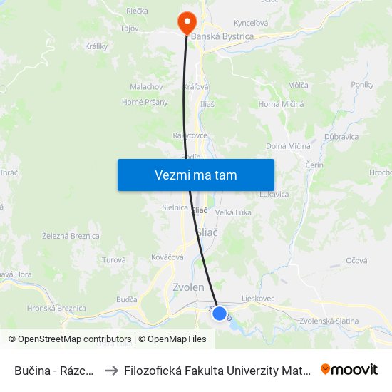 Bučina - Rázcestie to Filozofická Fakulta Univerzity Mateja Bela map