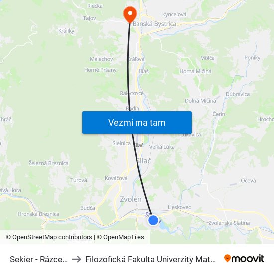 Sekier - Rázcestie to Filozofická Fakulta Univerzity Mateja Bela map