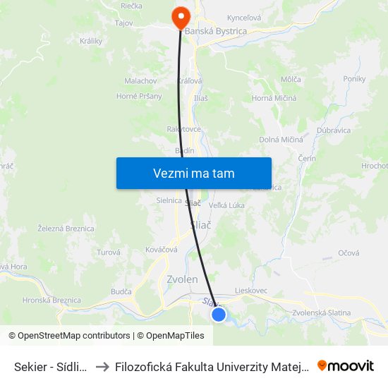 Sekier - Sídlisko to Filozofická Fakulta Univerzity Mateja Bela map