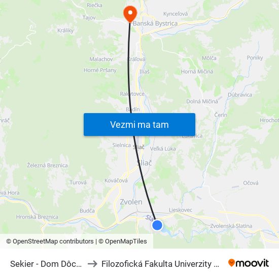 Sekier - Dom Dôchodcov to Filozofická Fakulta Univerzity Mateja Bela map