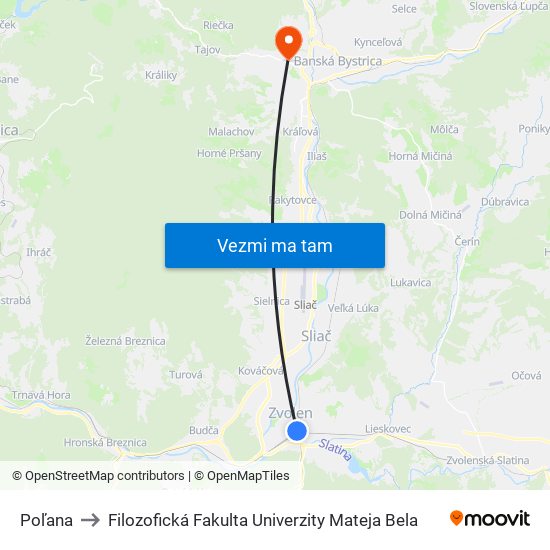 Poľana to Filozofická Fakulta Univerzity Mateja Bela map