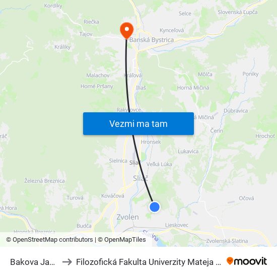 Bakova Jama to Filozofická Fakulta Univerzity Mateja Bela map