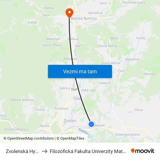 Zvolenská Hydina to Filozofická Fakulta Univerzity Mateja Bela map