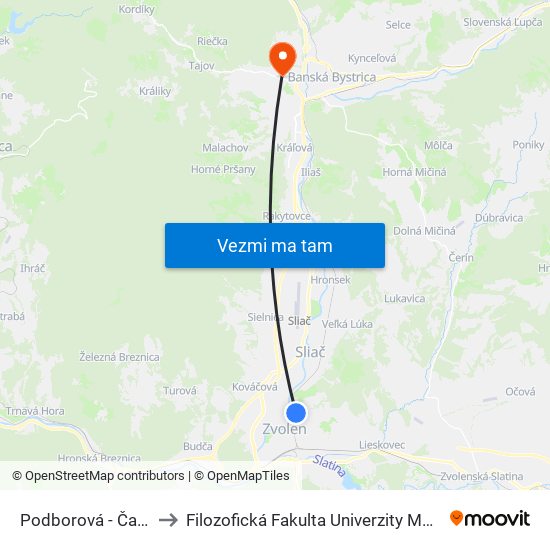 Podborová - Čakáreň to Filozofická Fakulta Univerzity Mateja Bela map