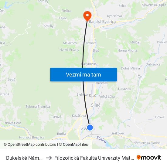 Dukelské Námestie to Filozofická Fakulta Univerzity Mateja Bela map