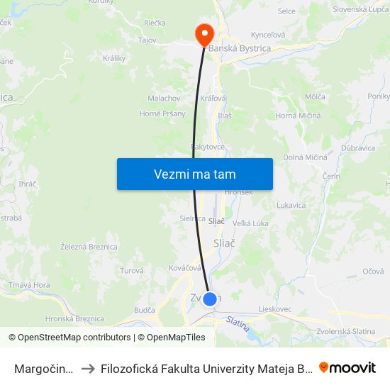 Margočinka to Filozofická Fakulta Univerzity Mateja Bela map