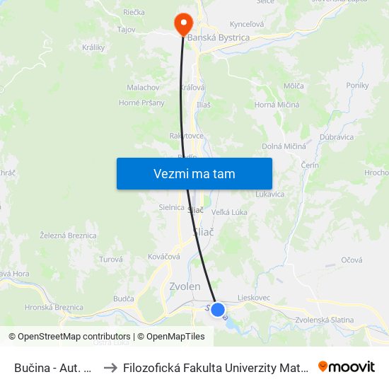 Bučina - Aut. Nást. to Filozofická Fakulta Univerzity Mateja Bela map