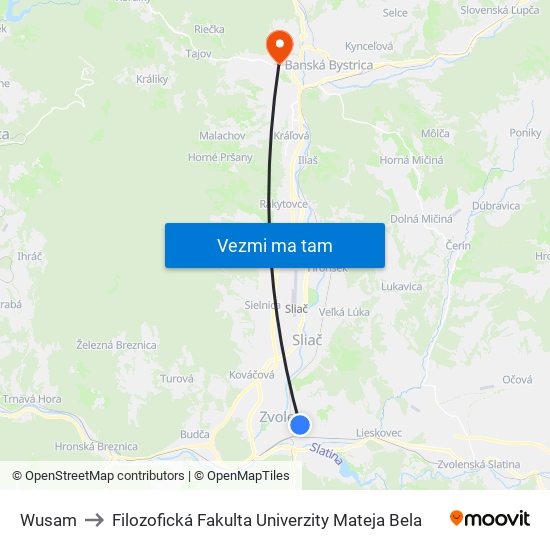 Wusam to Filozofická Fakulta Univerzity Mateja Bela map