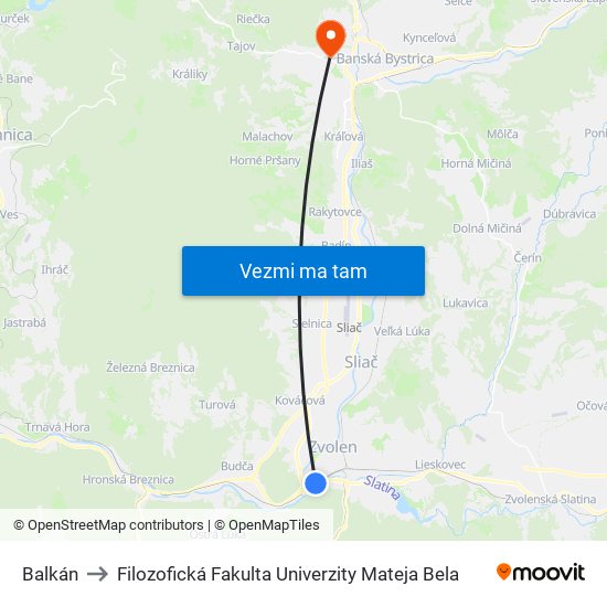 Balkán to Filozofická Fakulta Univerzity Mateja Bela map