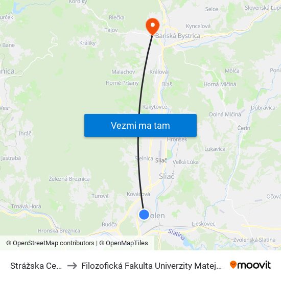 Strážska Cesta to Filozofická Fakulta Univerzity Mateja Bela map