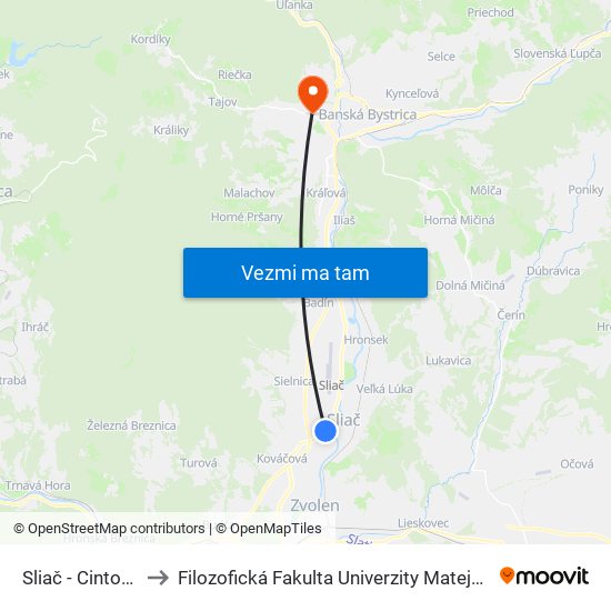 Sliač - Cintoríny to Filozofická Fakulta Univerzity Mateja Bela map