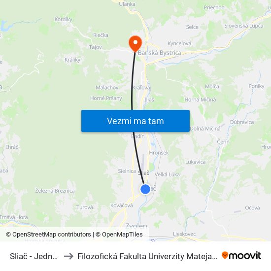 Sliač - Jednota to Filozofická Fakulta Univerzity Mateja Bela map