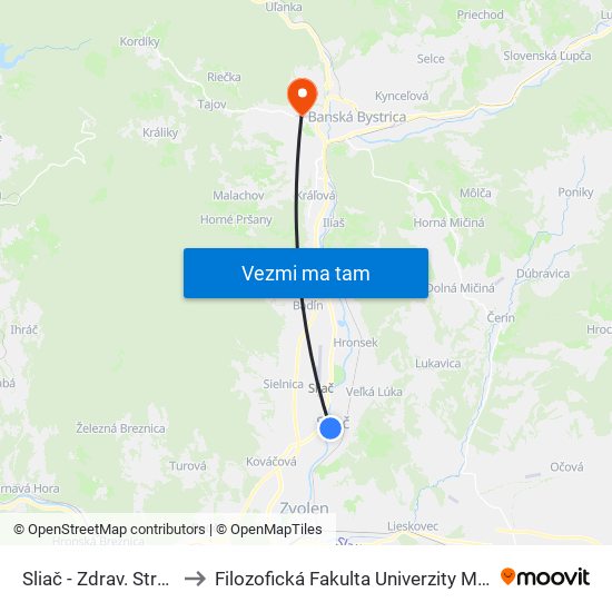 Sliač - Zdrav. Stredisko to Filozofická Fakulta Univerzity Mateja Bela map