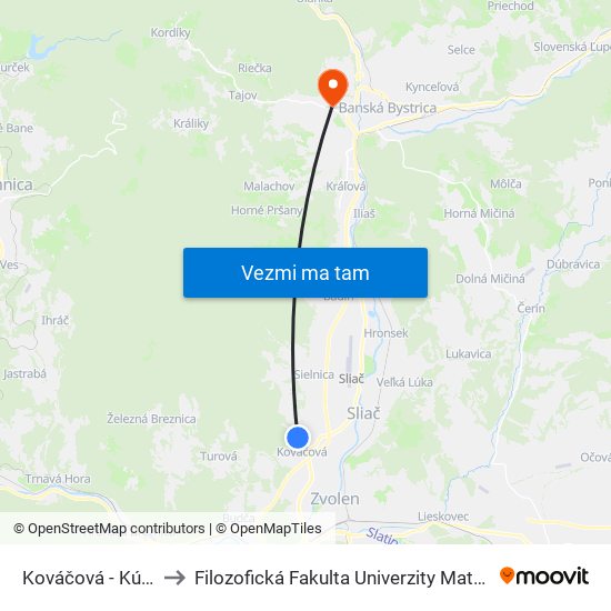 Kováčová - Kúpele to Filozofická Fakulta Univerzity Mateja Bela map