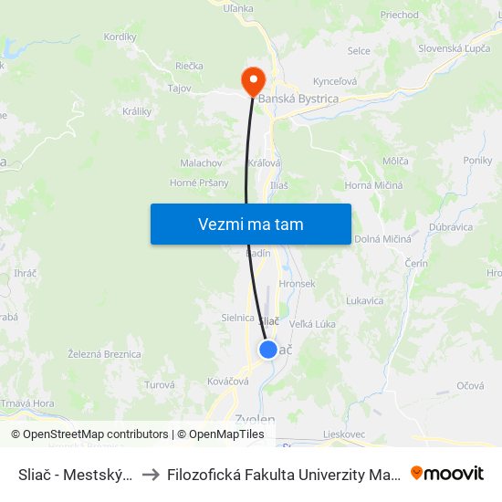 Sliač - Mestský Úrad to Filozofická Fakulta Univerzity Mateja Bela map