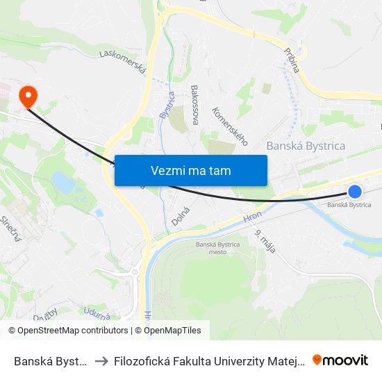 Banská Bystrica to Filozofická Fakulta Univerzity Mateja Bela map