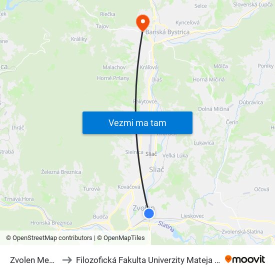 Zvolen Mesto to Filozofická Fakulta Univerzity Mateja Bela map