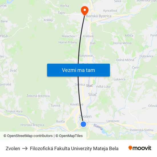 Zvolen to Filozofická Fakulta Univerzity Mateja Bela map