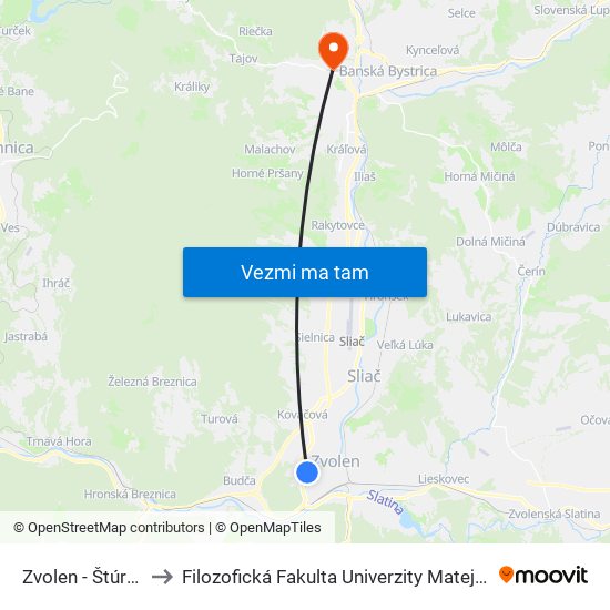 Zvolen - Štúrova to Filozofická Fakulta Univerzity Mateja Bela map