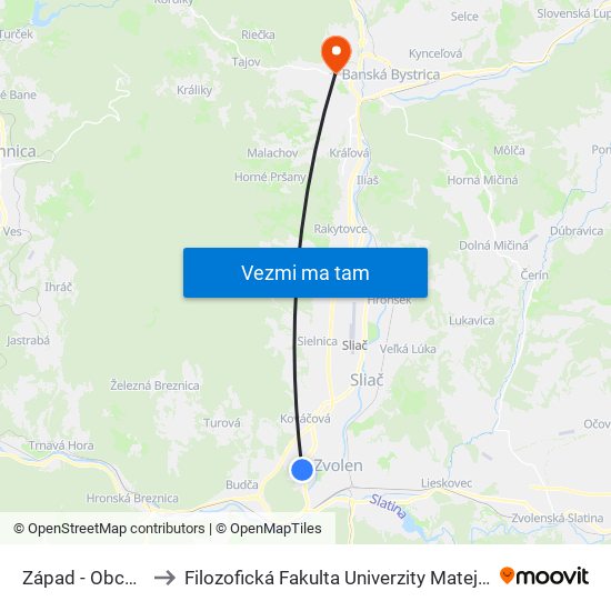 Západ - Obchvat to Filozofická Fakulta Univerzity Mateja Bela map